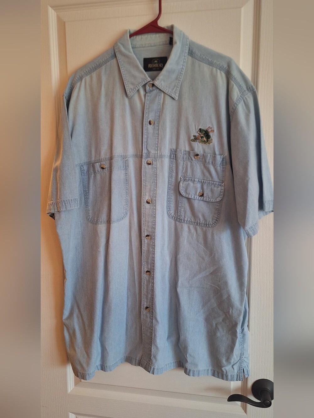 RedHead Light Blue Short-Sleeve Denim Button-Up Shirt with Embroidered Logo
